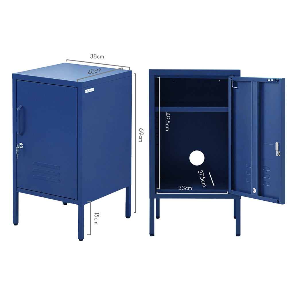 Artiss Bedside Table Metal Cabinet - Blue-1