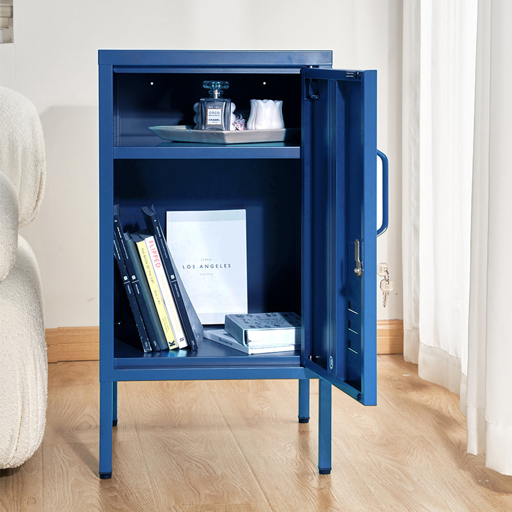 Artiss Bedside Table Metal Cabinet - Blue-5