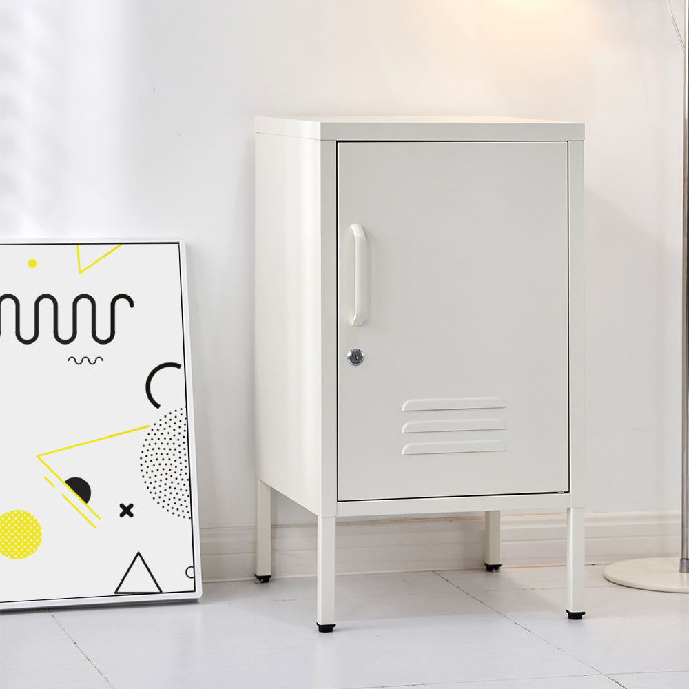 Artiss Bedside Table Metal Cabinet - White-4