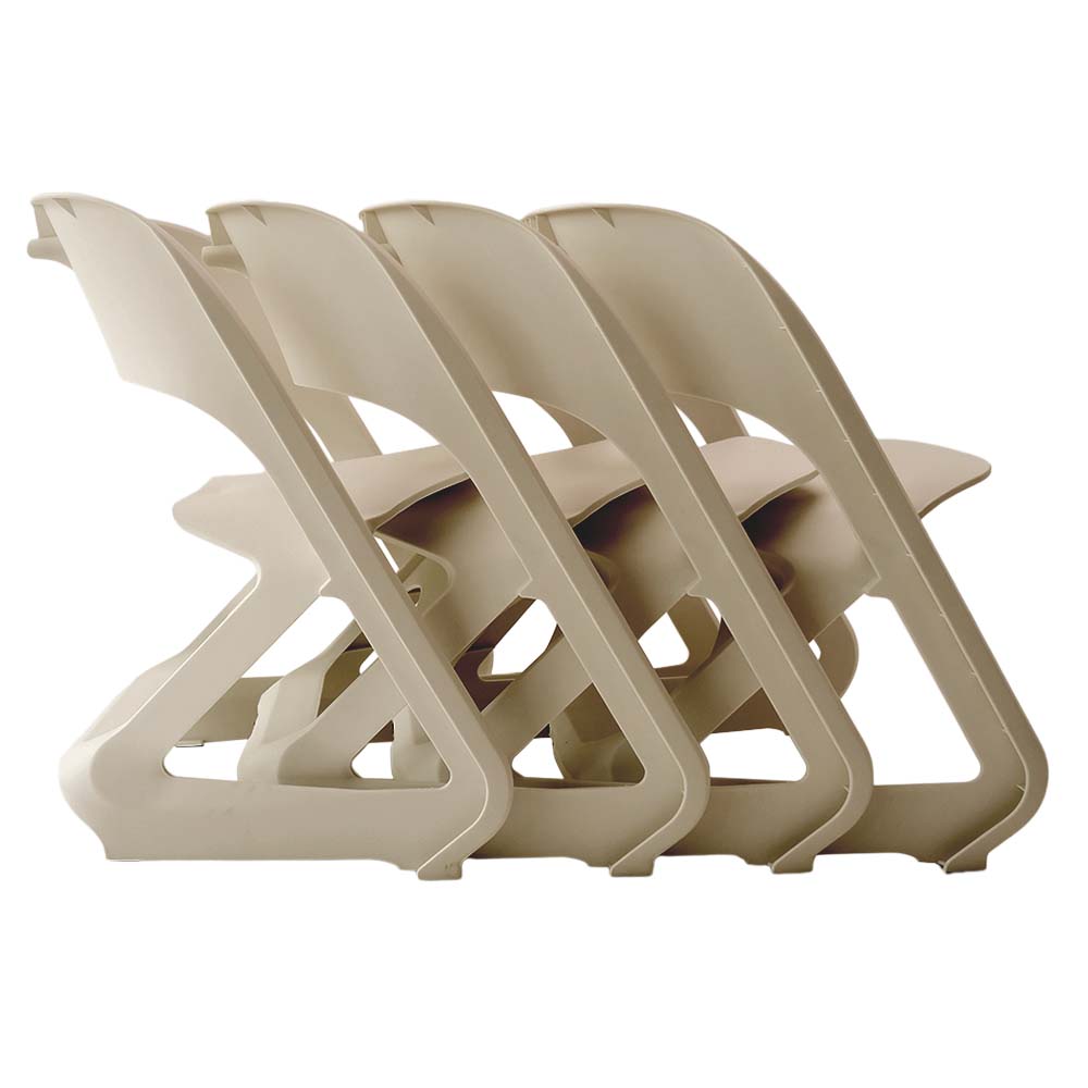 ArtissIn Set of 4 Dining Chairs Office Cafe Lounge Seat Stackable Plastic Leisure Chairs Beige-2