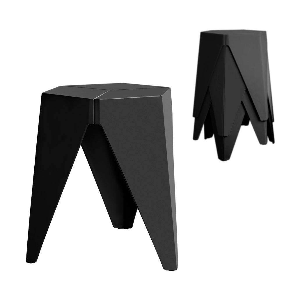 Artiss 4PC Puzzle Stool Plastic Bar Stools Stackable Black-0