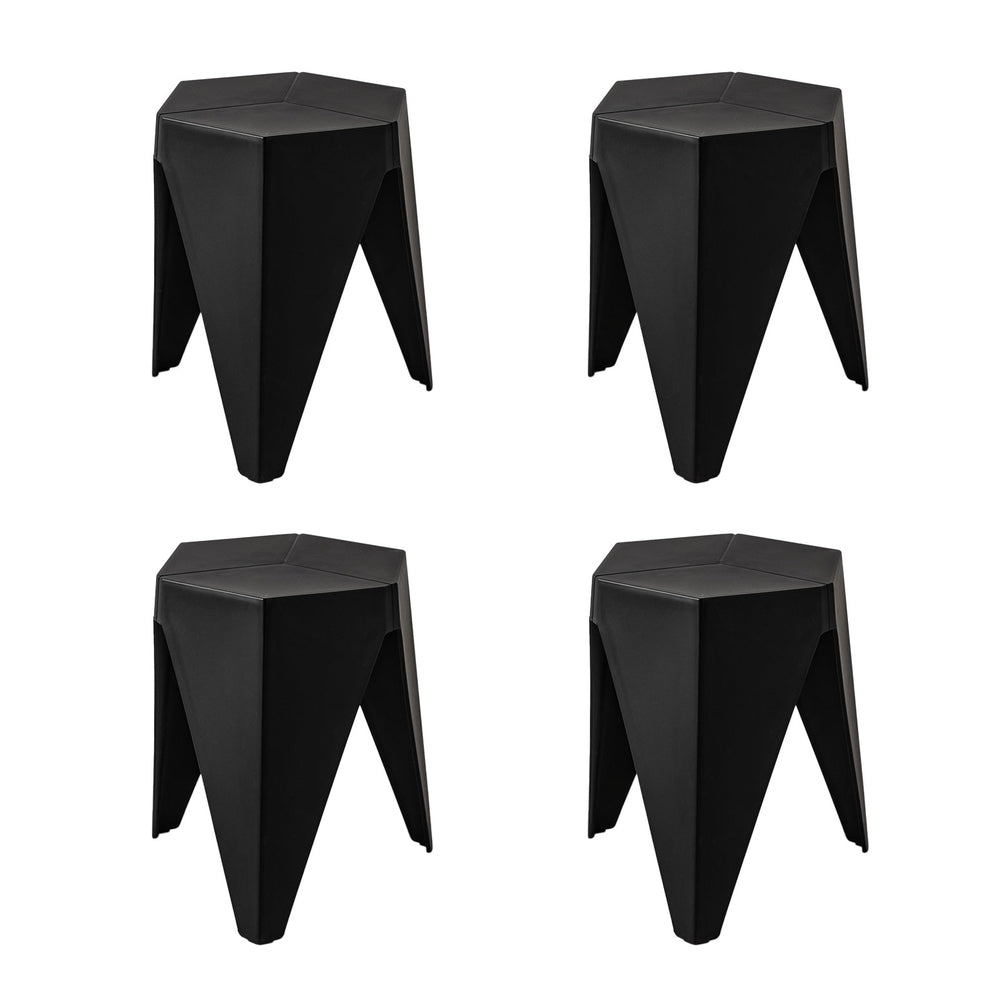 Artiss 4PC Puzzle Stool Plastic Bar Stools Stackable Black-4