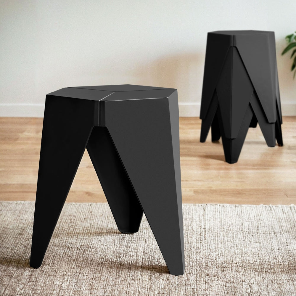 Artiss 4PC Puzzle Stool Plastic Bar Stools Stackable Black-6