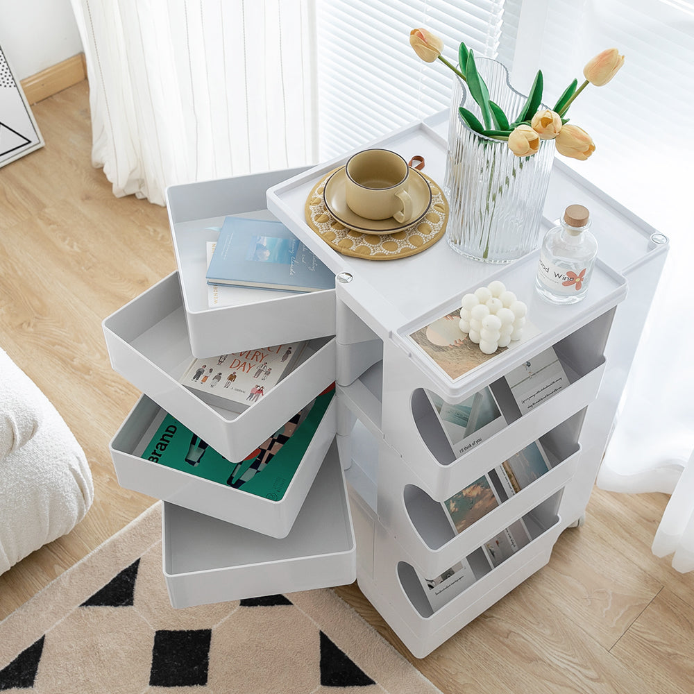 Artiss Storage Trolley Cart Bedside Table 5 Tier White-4