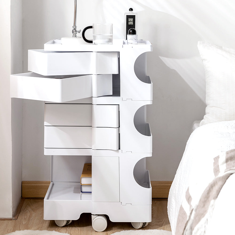 Artiss Storage Trolley Cart Bedside Table 5 Tier White-7