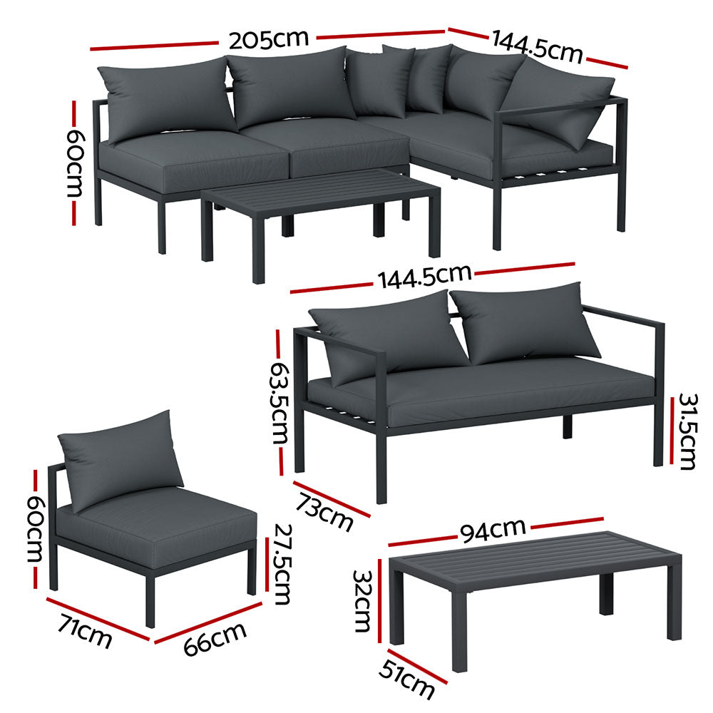 Gardeon 4 Seater Outdoor Sofa Set Aluminium Patio Furniture Setting 4PC Charcoal-1