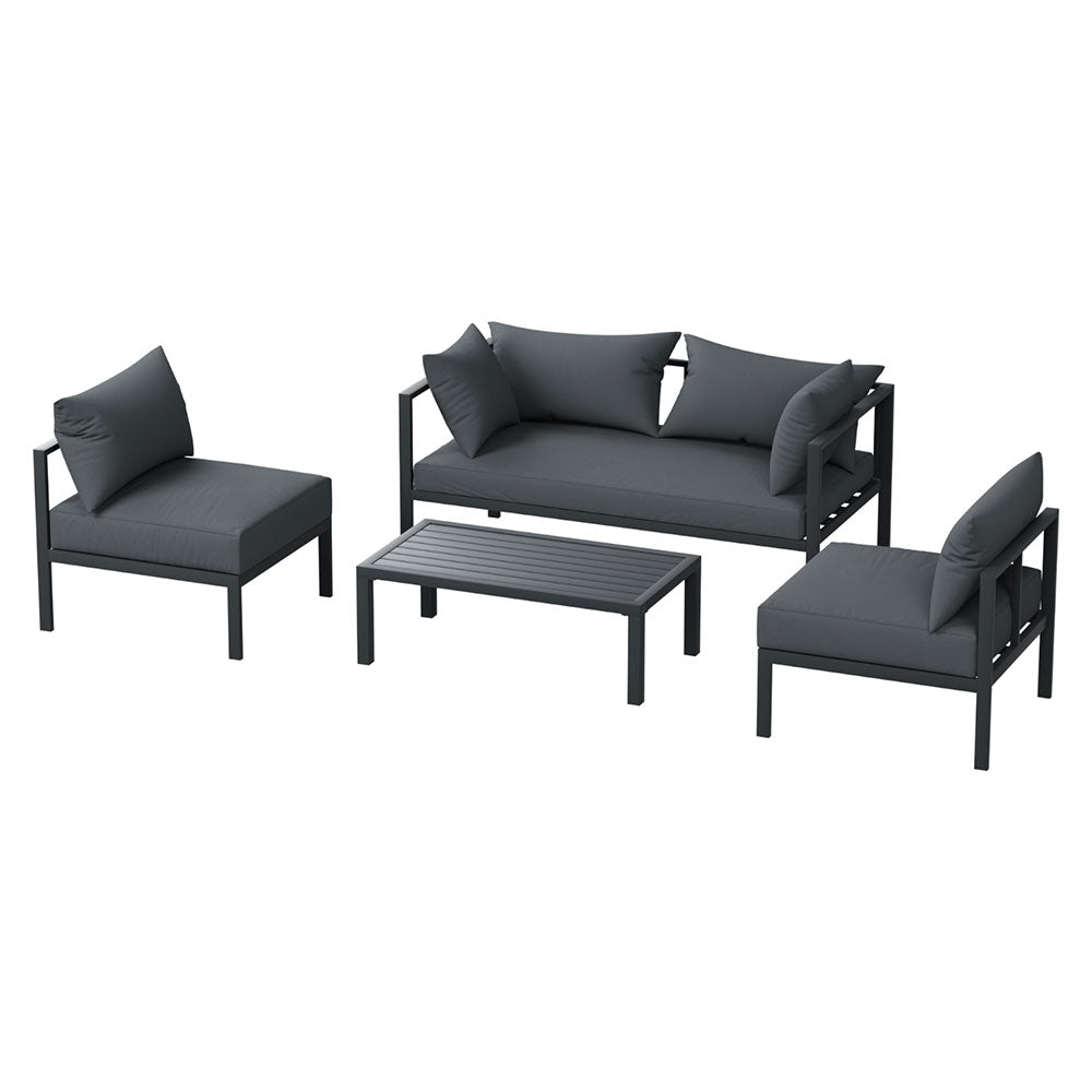 Gardeon 4 Seater Outdoor Sofa Set Aluminium Patio Furniture Setting 4PC Charcoal-2