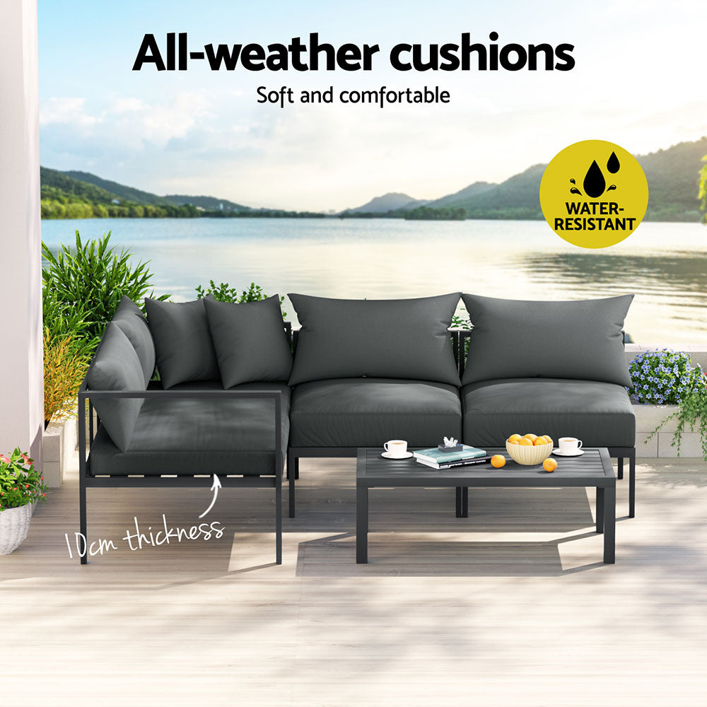 Gardeon 4 Seater Outdoor Sofa Set Aluminium Patio Furniture Setting 4PC Charcoal-3