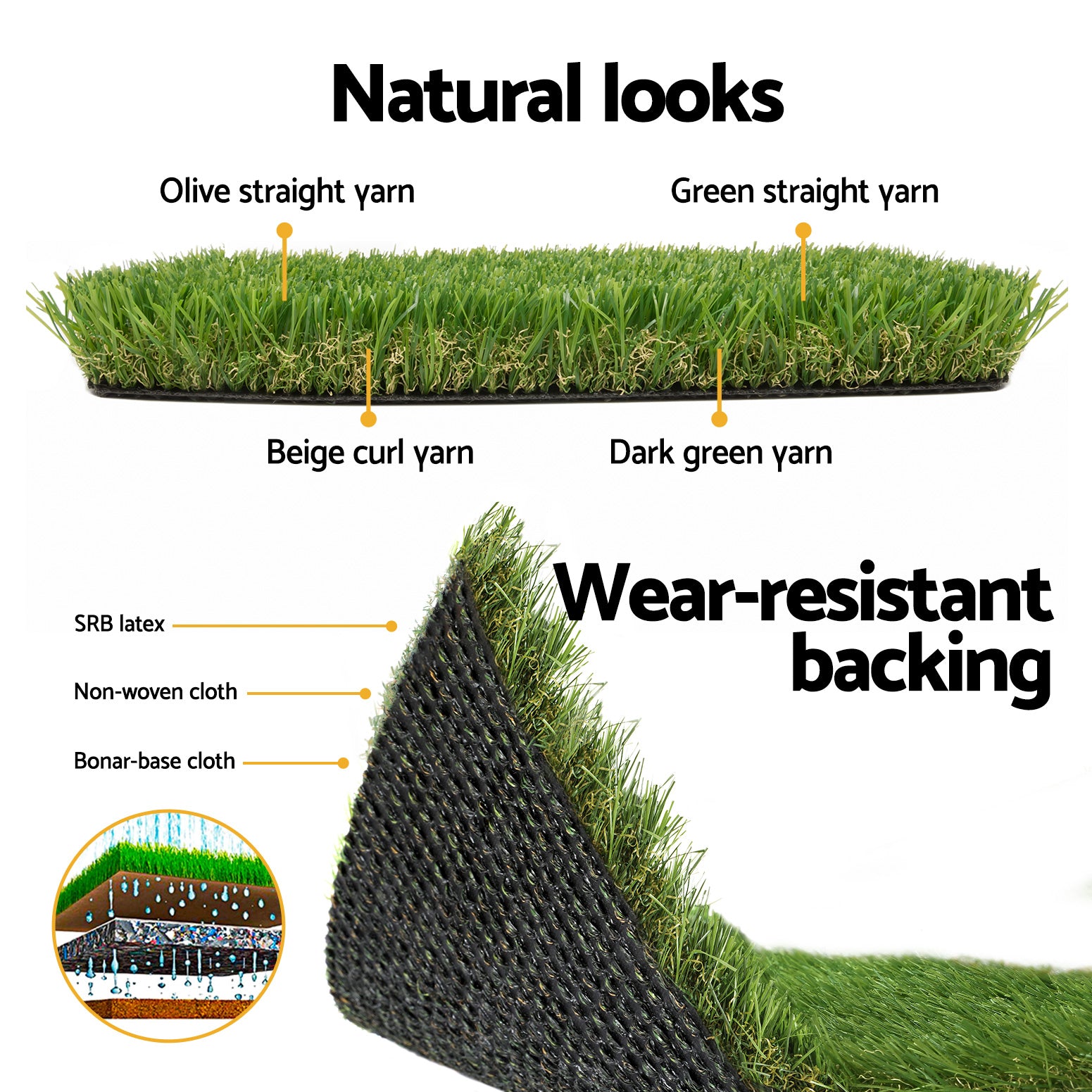 Primeturf Artificial Grass 30mm 2mx5m Synthetic Fake Lawn Turf Plastic Plant 4-coloured-5