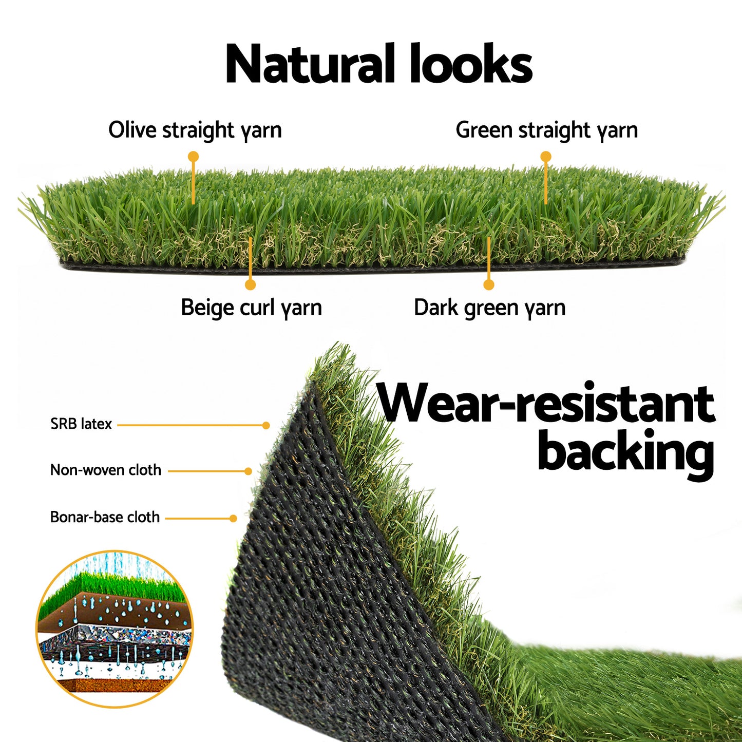 Primeturf Artificial Grass 30mm 2mx5m 20SQM Synthetic Fake Lawn Turf Plastic Plant 4-coloured-5