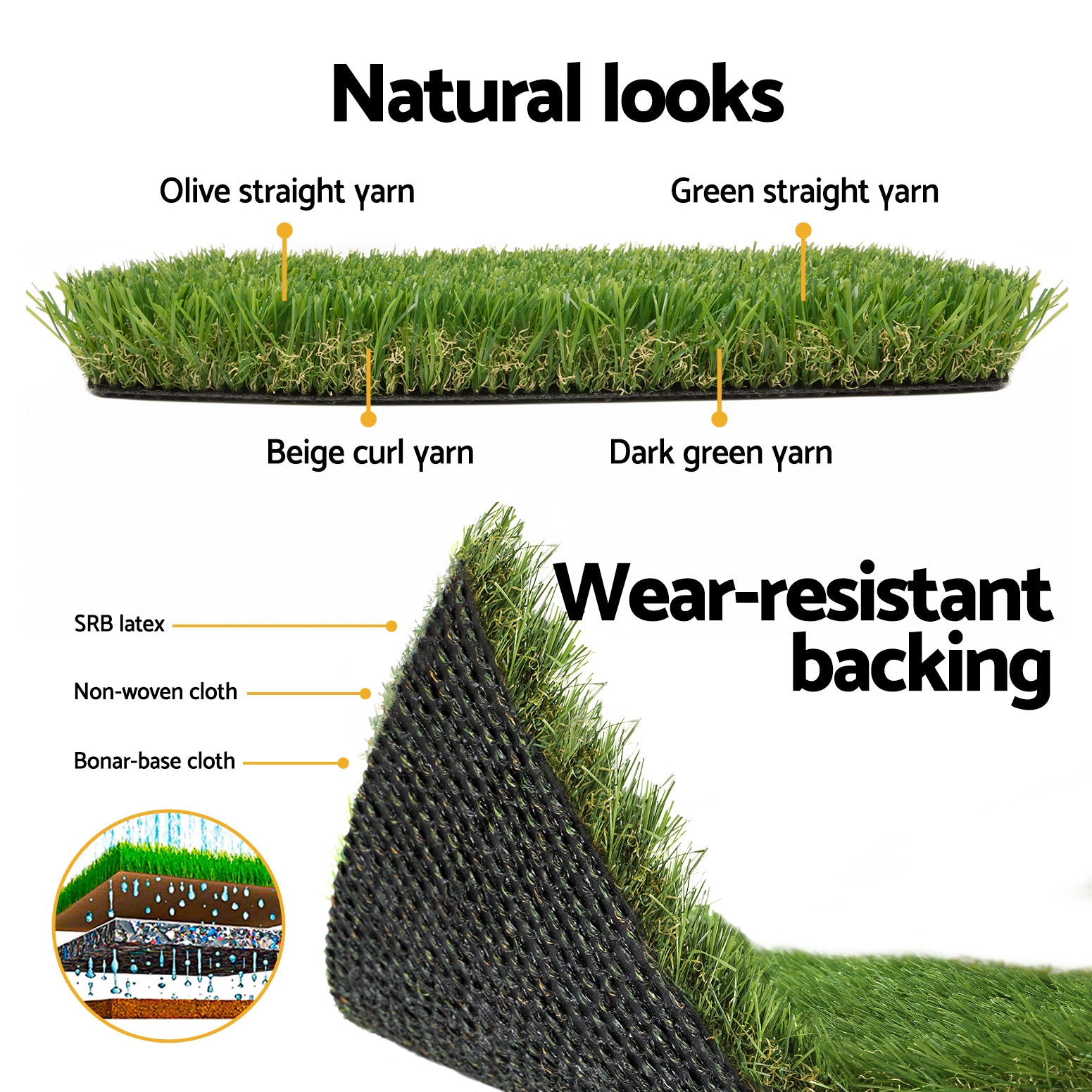 Primeturf Artificial Grass 30mm 2mx5m 30SQM Synthetic Fake Lawn Turf Plastic Plant 4-coloured-5