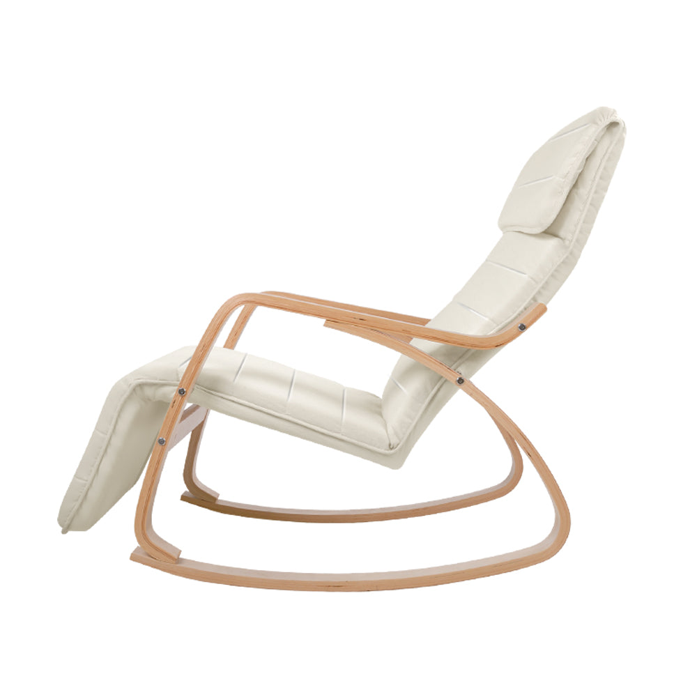 Artiss Rocking Armchair Footrest Nursing Beige Afton-3