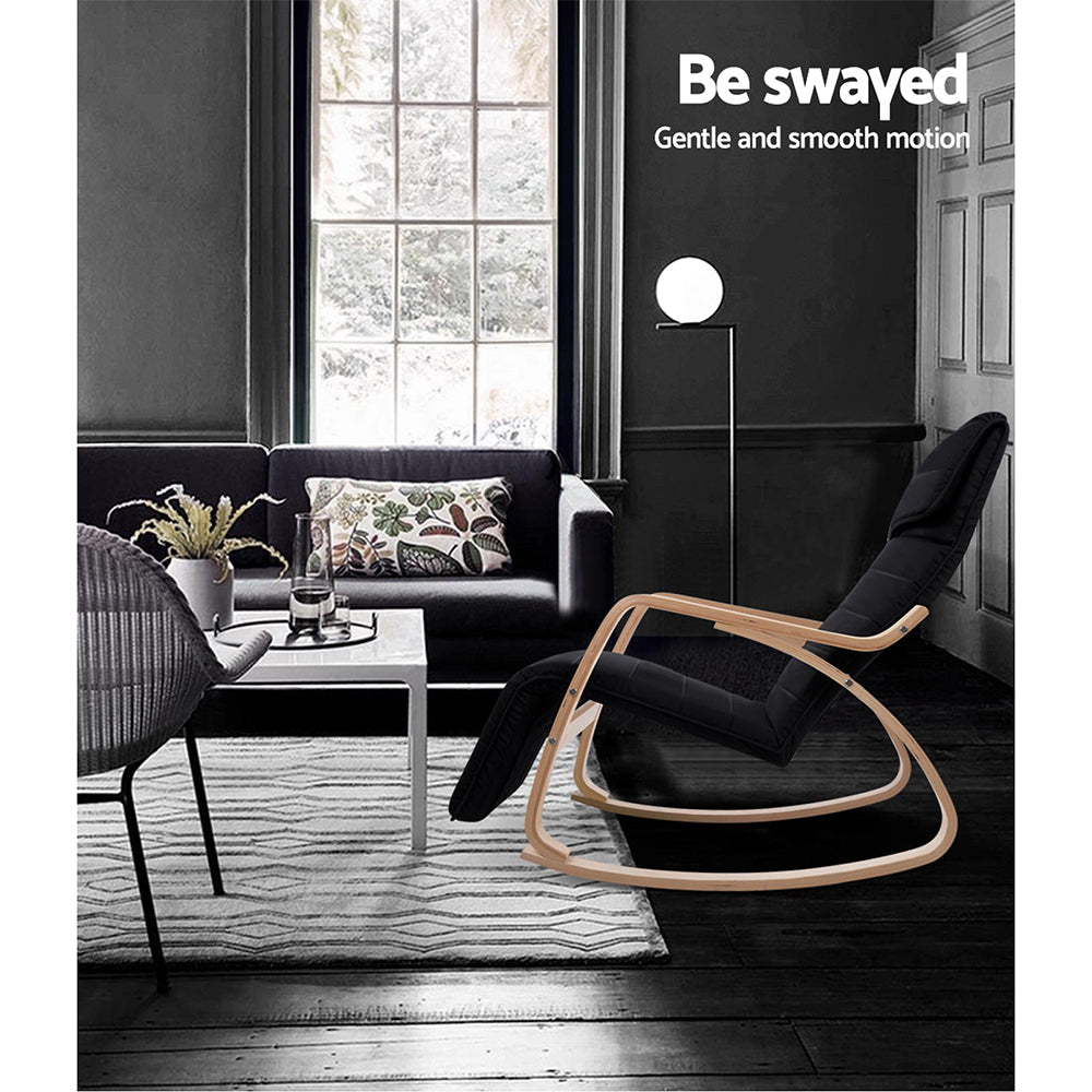 Artiss Rocking Armchair Footrest Nursing Black Afton-6