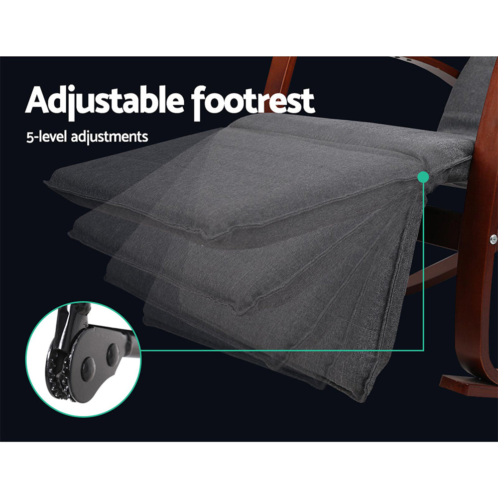 Artiss Rocking Armchair Footrest Nursing Charcoal Afton-4