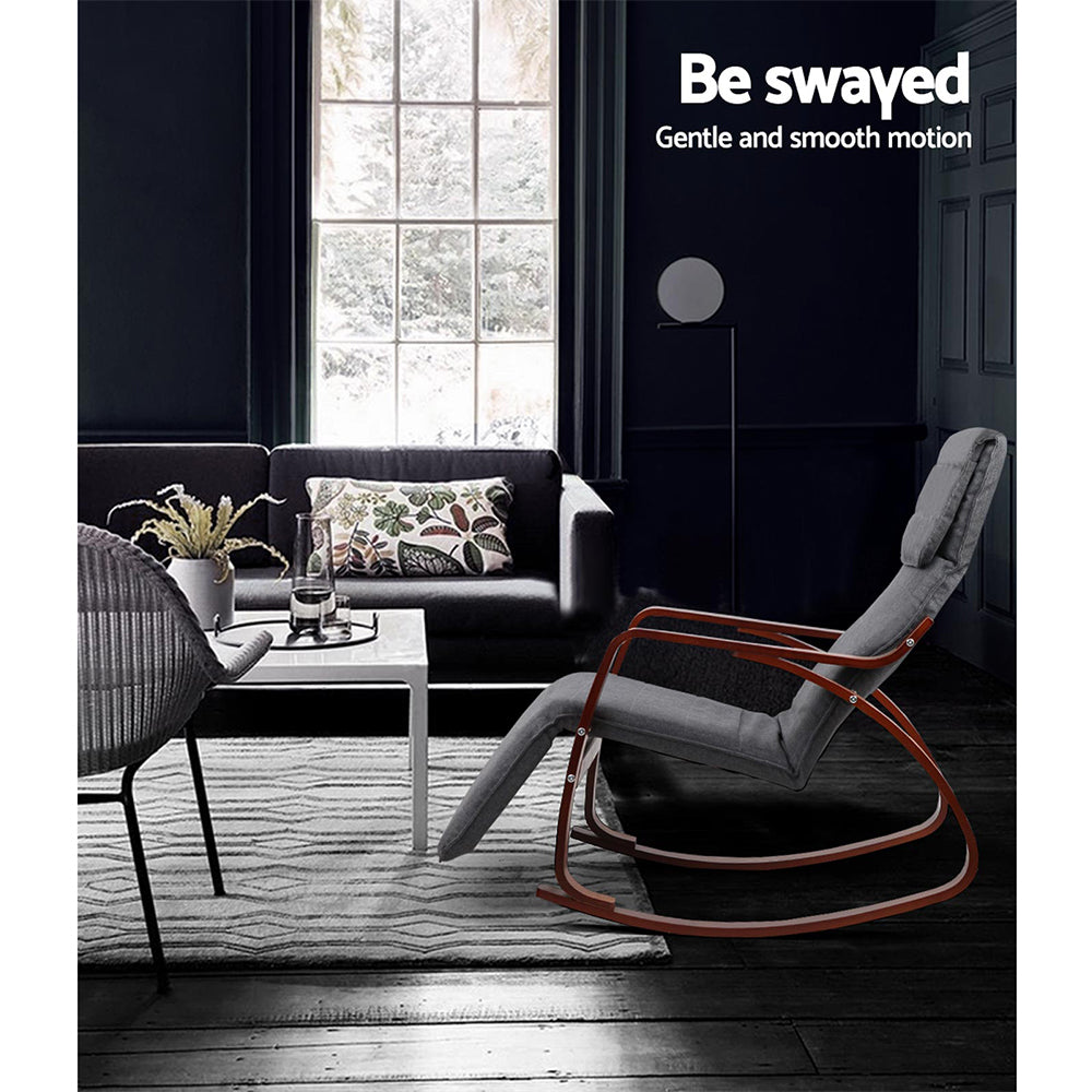 Artiss Rocking Armchair Footrest Nursing Charcoal Afton-6