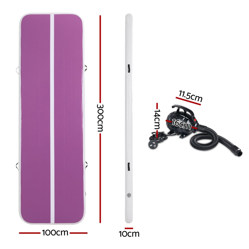 Everfit 3M Air Track Gymnastics Tumbling Exercise Yoga Mat W/ Pump Inflatable Purple-1