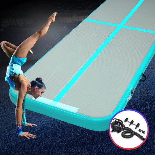 Everfit GoFun 4X1M Inflatable Air Track Mat with Pump Tumbling Gymnastics Green-0