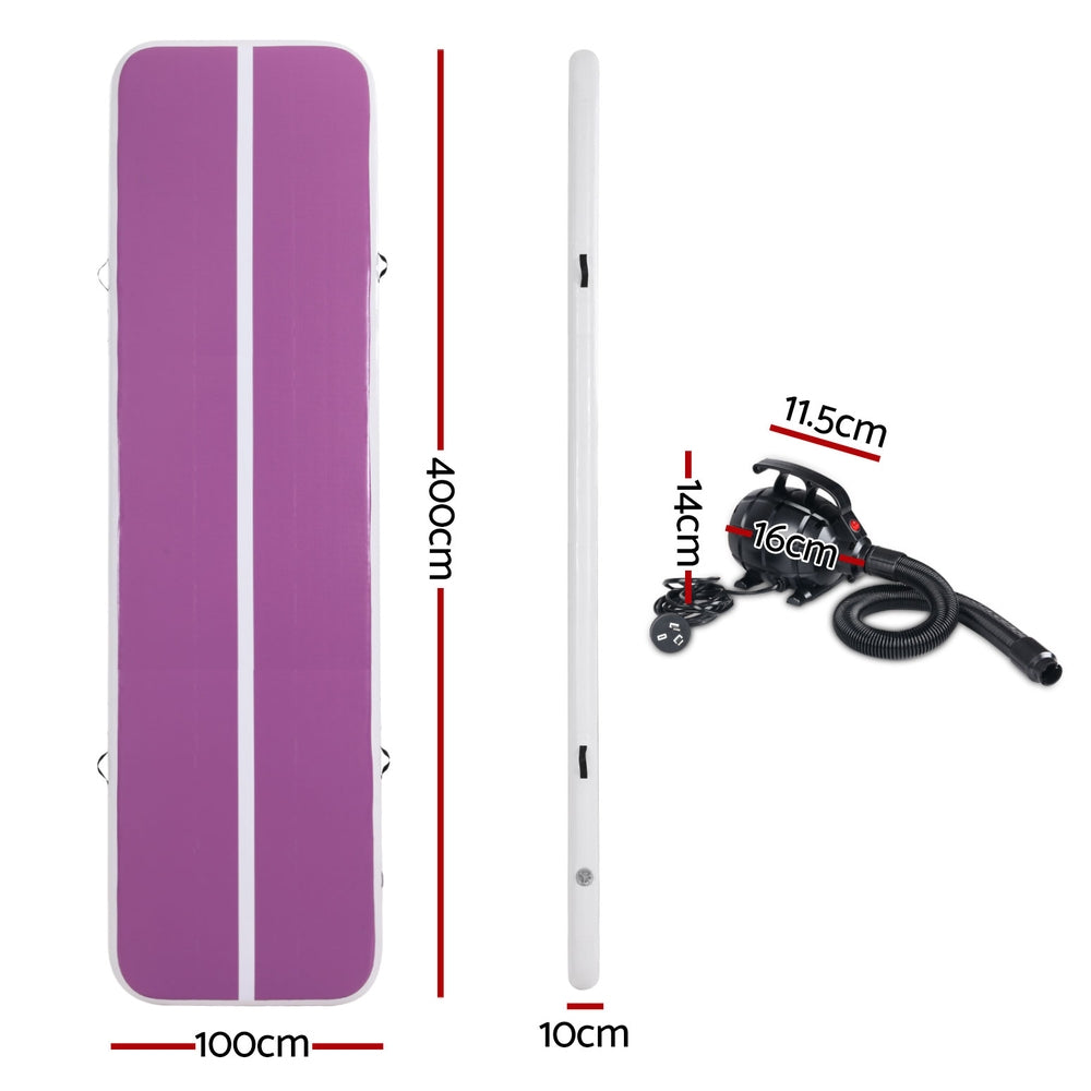 Everfit 4M Air Track Gymnastics Tumbling Exercise Yoga Mat W/ Pump Inflatable Purple-1
