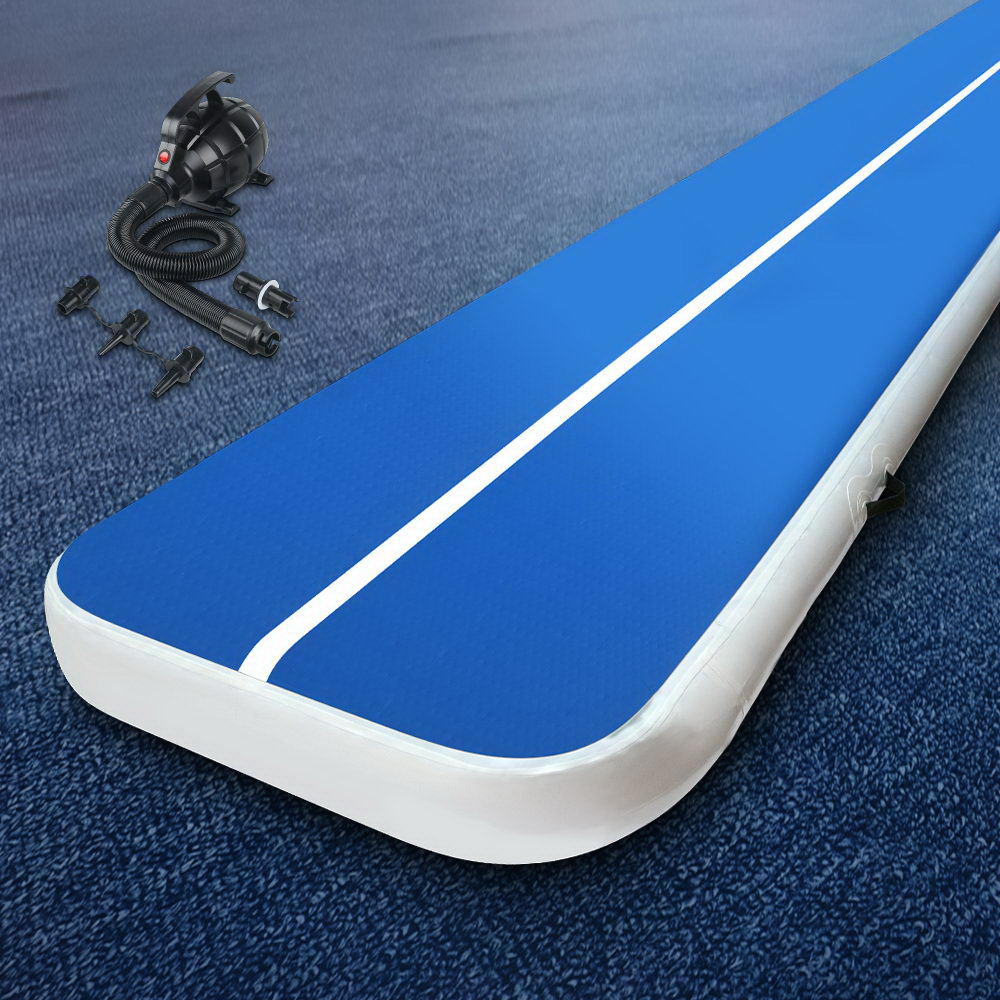 Everfit 4X1M Inflatable Air Track Mat 20CM Thick with Pump Tumbling Gymnastics Blue-6