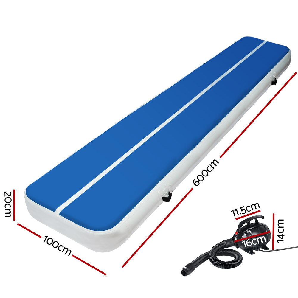 Everfit 6X1M Inflatable Air Track Mat 20CM Thick with Pump Tumbling Gymnastics Blue-1