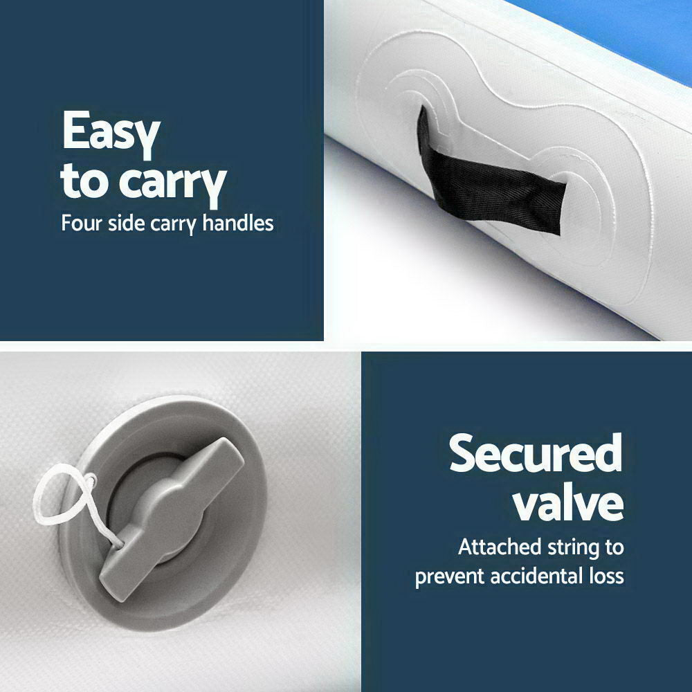 Everfit 6X1M Inflatable Air Track Mat 20CM Thick with Pump Tumbling Gymnastics Blue-4