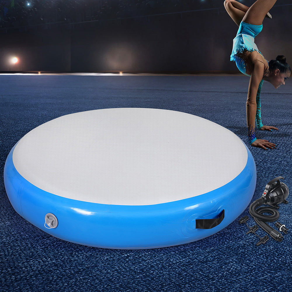 Everfit 1m Air Track Spot Inflatable Gymnastics Tumbling Mat Round W/ Pump Blue-6