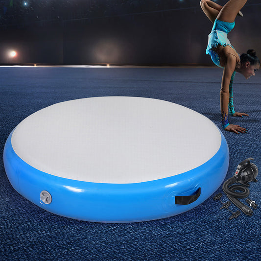 Everfit 1m Air Track Spot Inflatable Gymnastics Tumbling Mat Round W/ Pump Blue-0