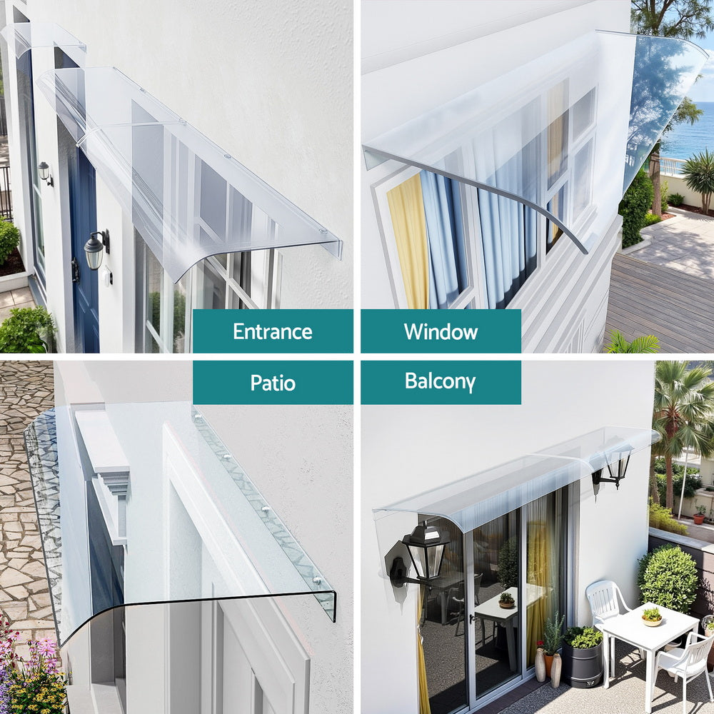 Instahut Window Door Awning 0.4mx1m Transparent-3