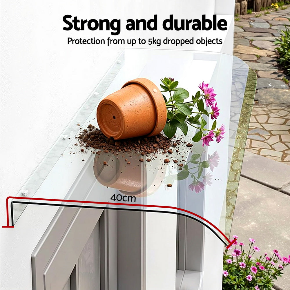 Instahut Window Door Awning 0.4mx1m Transparent-4