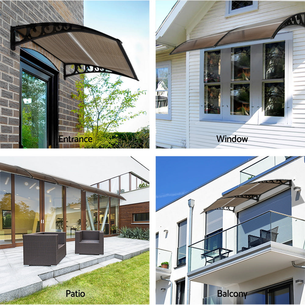 Instahut Window Door Awning 0.8mx1m Brown-3