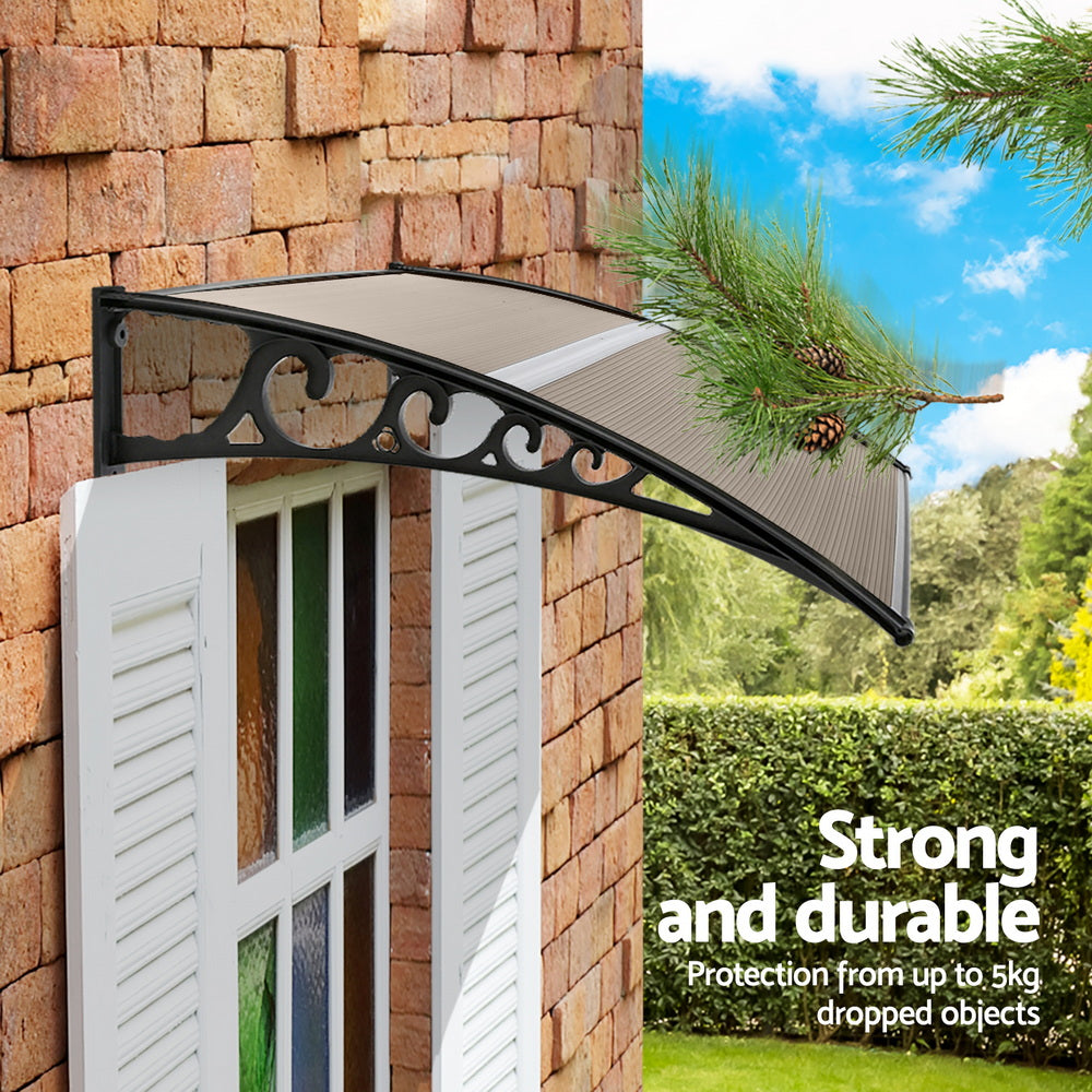 Instahut Window Door Awning 0.8mx1m Brown-4