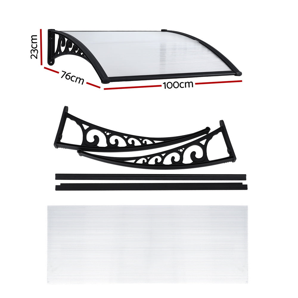 Instahut Window Door Awning 0.8mx1m Transparent-1