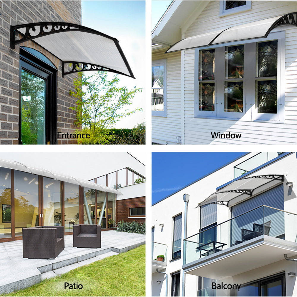 Instahut Window Door Awning 0.8mx1m Transparent-3