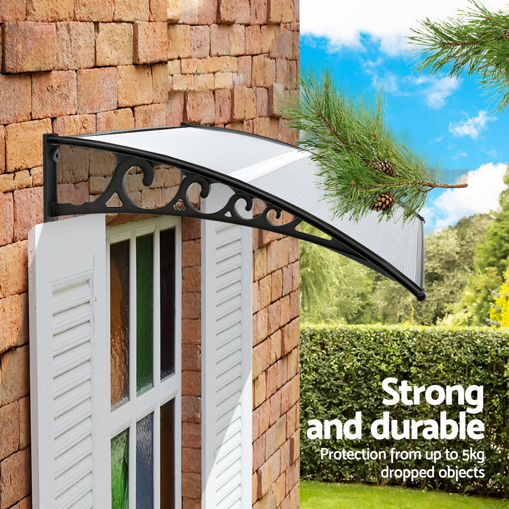 Instahut Window Door Awning 0.8mx1m Transparent-4