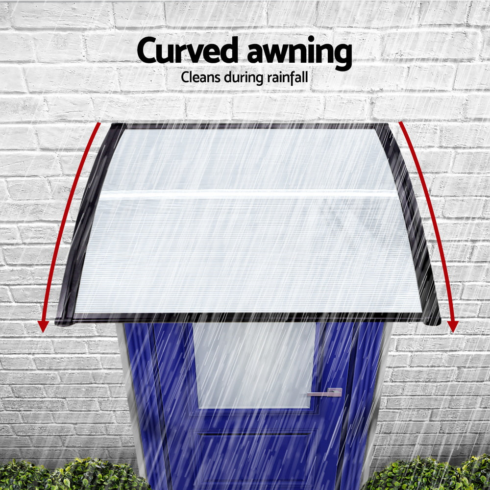 Instahut Window Door Awning 0.8mx1m Transparent-5