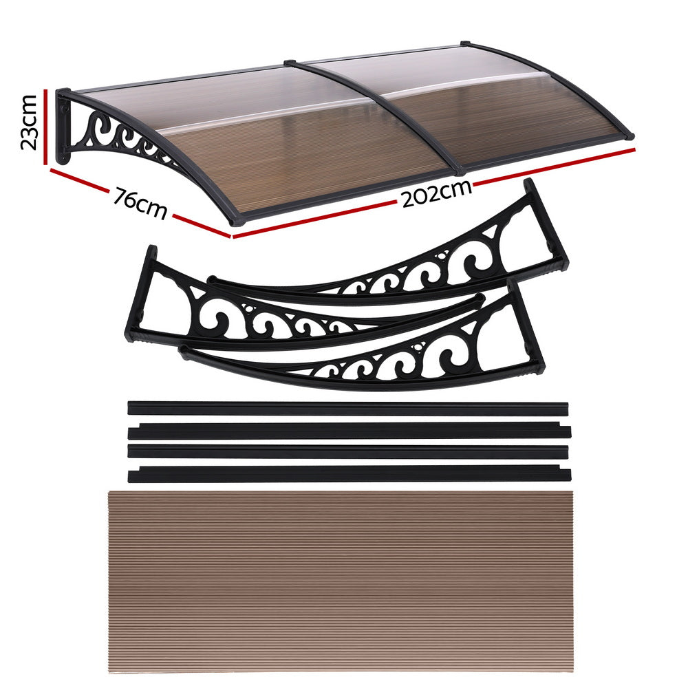 Instahut Window Door Awning 0.8mx2m Brown-1