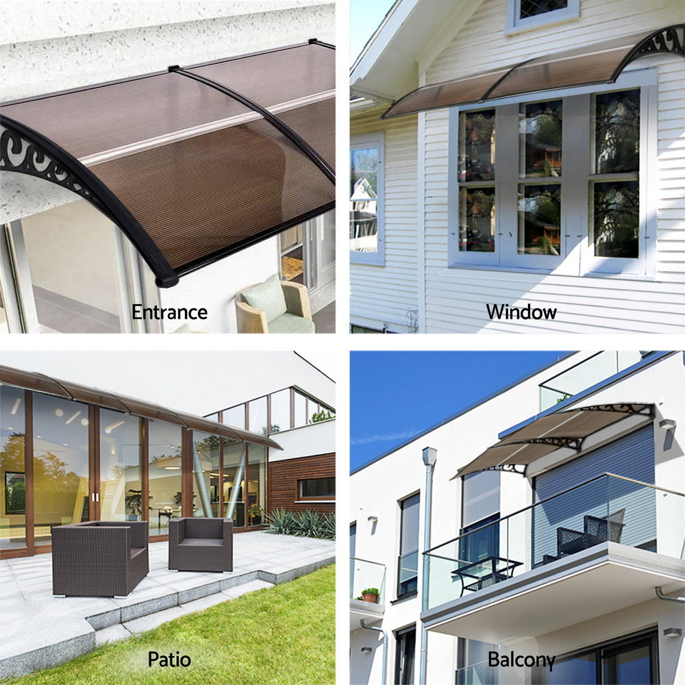 Instahut Window Door Awning 0.8mx2m Brown-3