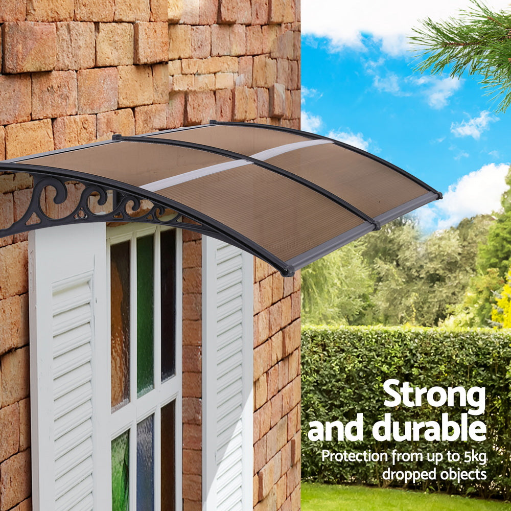 Instahut Window Door Awning 0.8mx2m Brown-4