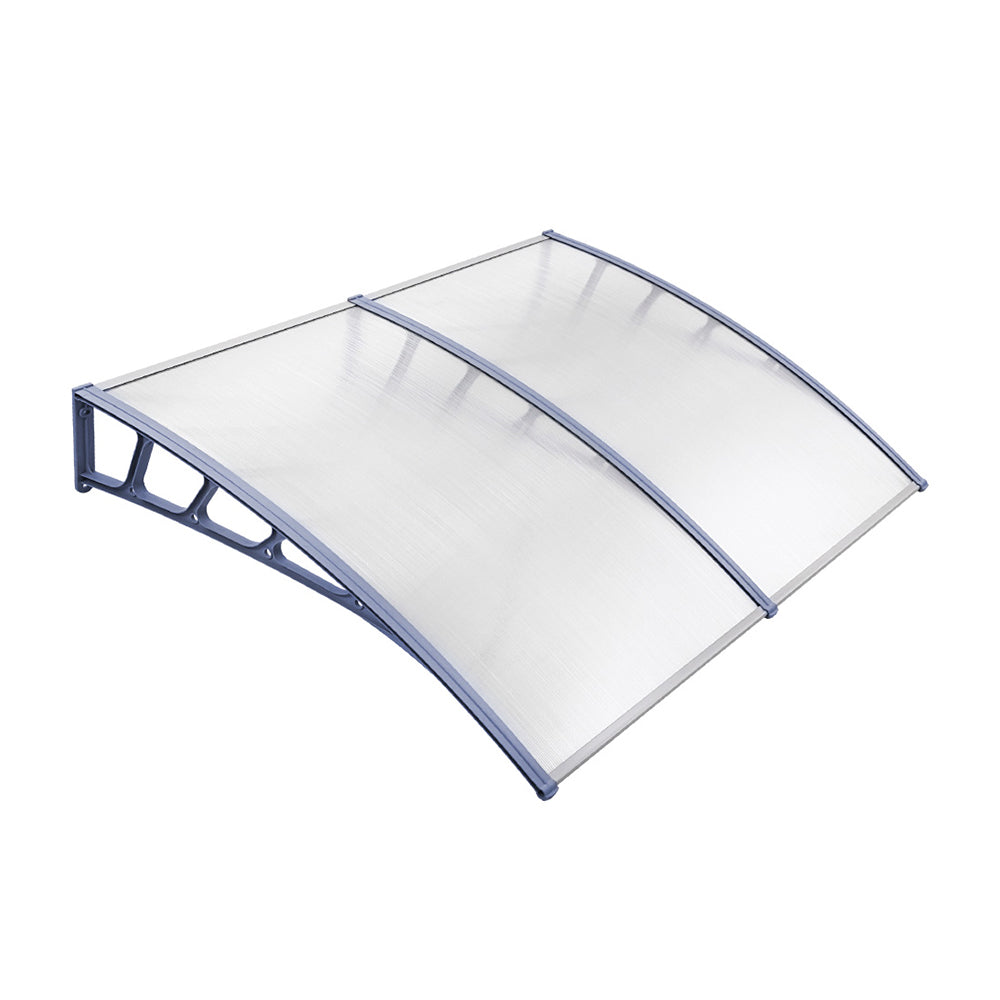 Instahut Window Door Awning Canopy 1.5mx2m Transparent Sheet Grey Plastic Frame-0