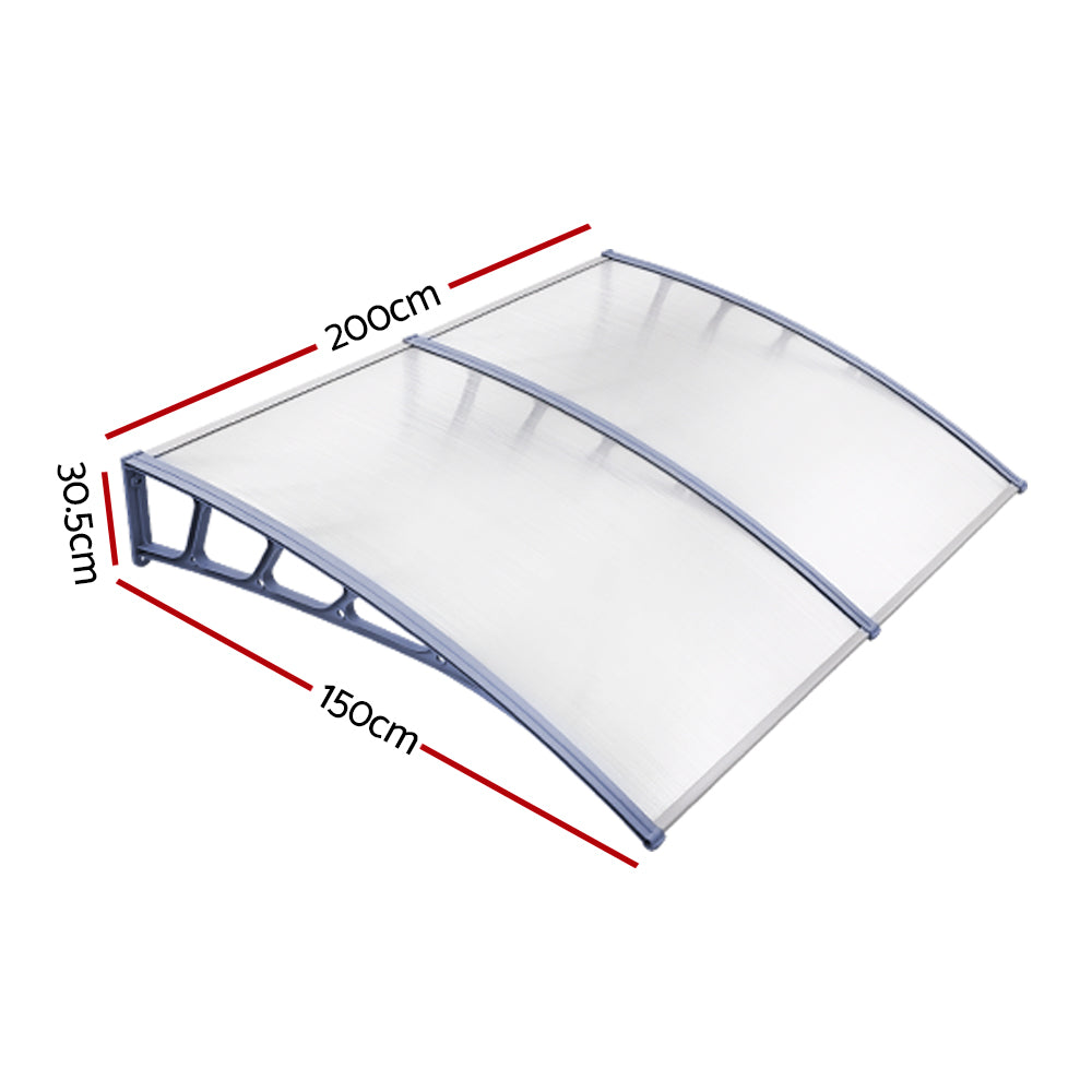 Instahut Window Door Awning Canopy 1.5mx2m Transparent Sheet Grey Plastic Frame-1