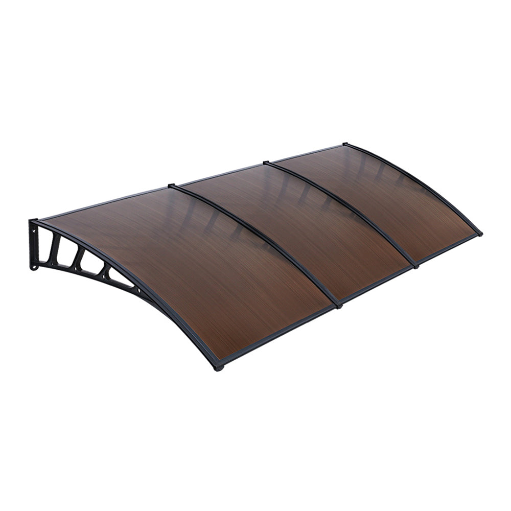 Instahut Window Door Awning Canopy 1.5mx3m Brown Sheet Black Plastic Frame-0