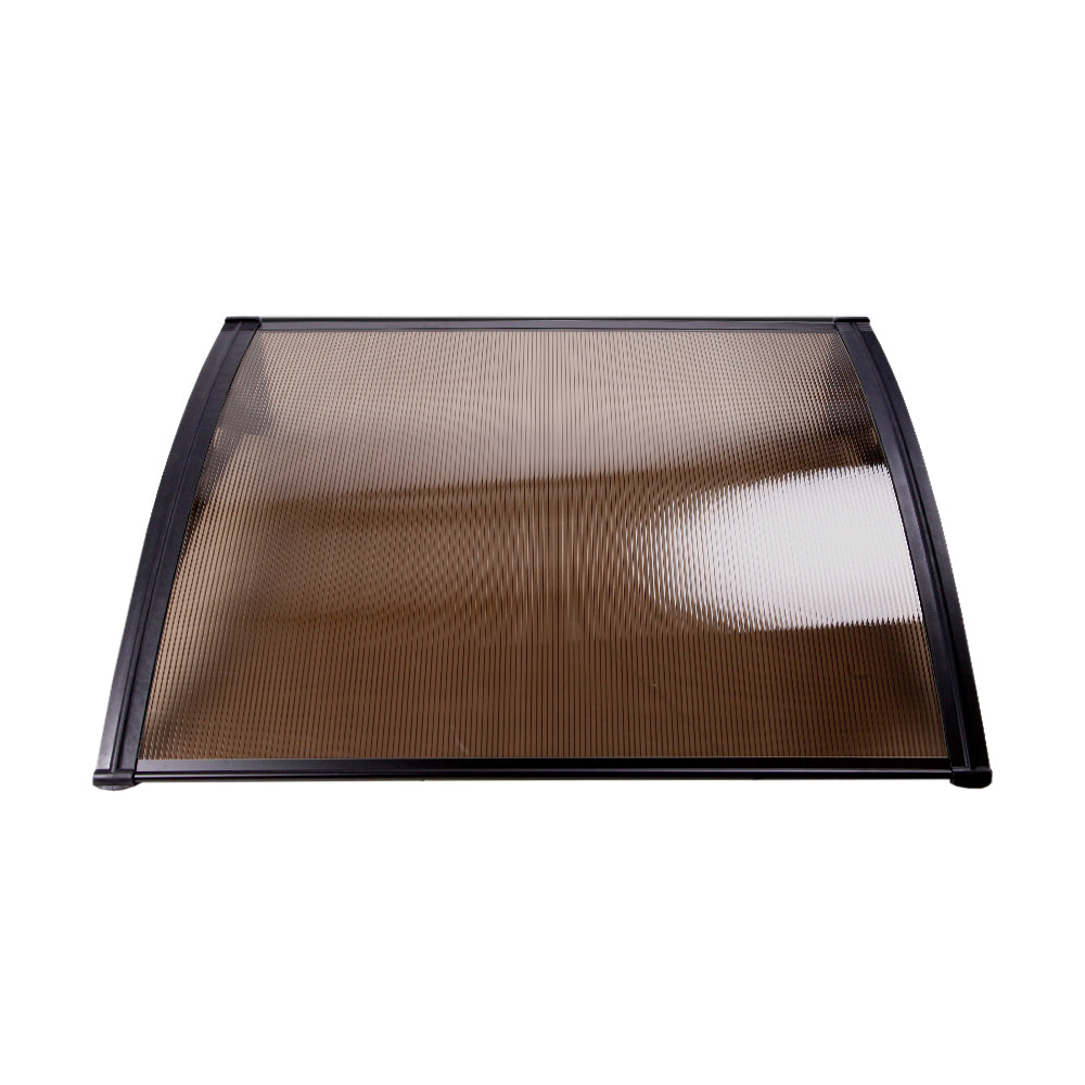 Instahut Window Door Awning Canopy 1.5mx3m Brown Sheet Black Plastic Frame-2