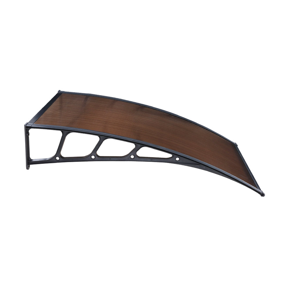 Instahut Window Door Awning Canopy 1.5mx3m Brown Sheet Black Plastic Frame-3