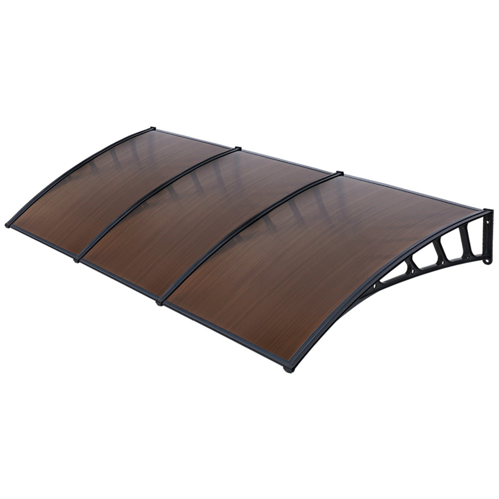 Instahut Window Door Awning Canopy 1.5mx3m Brown Sheet Black Plastic Frame-6