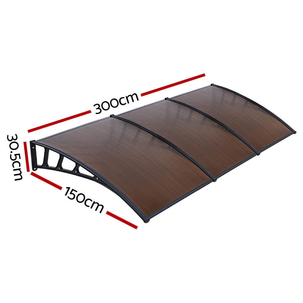 Instahut Window Door Awning Canopy 1.5mx3m Brown Sheet Black Plastic Frame-1