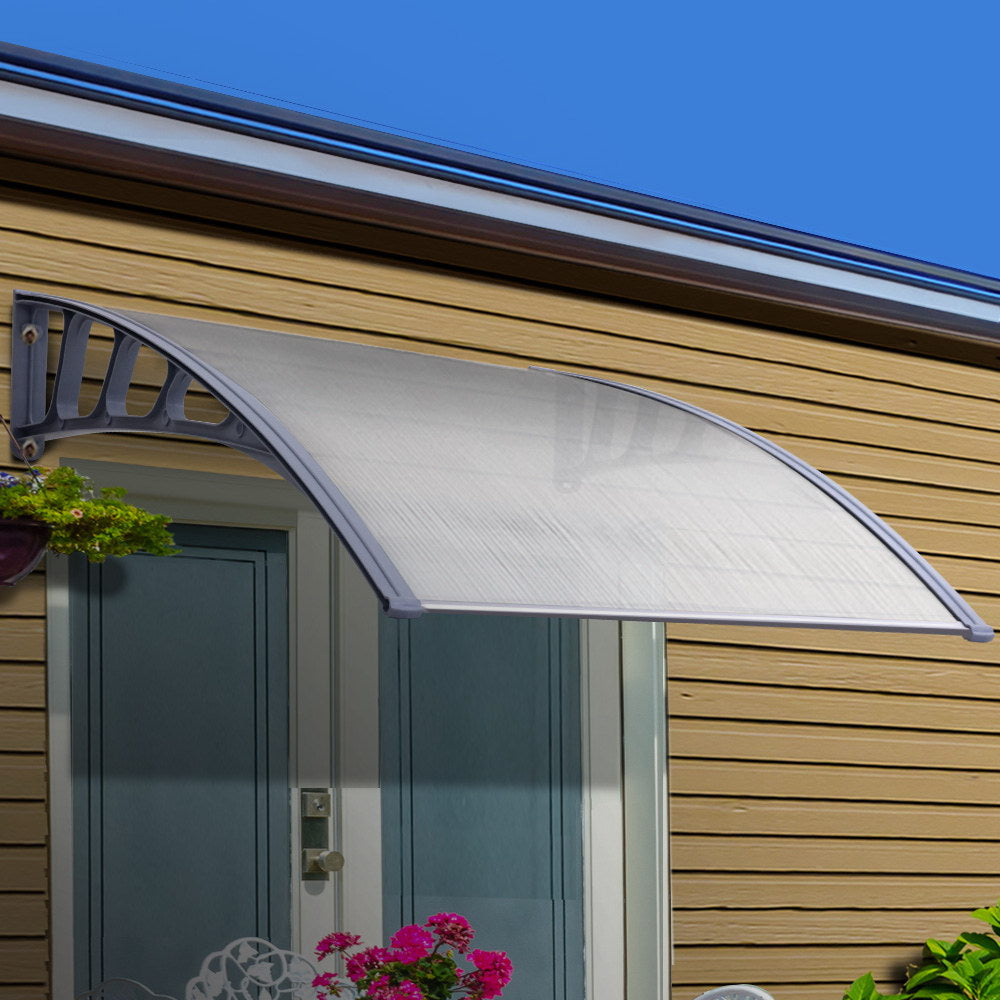 Instahut Window Door Awning Canopy 1.5mx3m Transparent Sheet Grey Plastic Frame-0