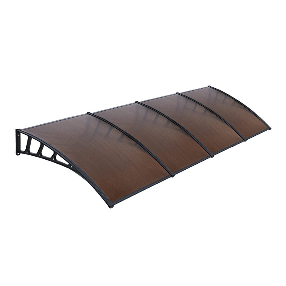 Instahut Window Door Awning Canopy 1.5mx4m Brown Sheet Black Plastic Frame-0