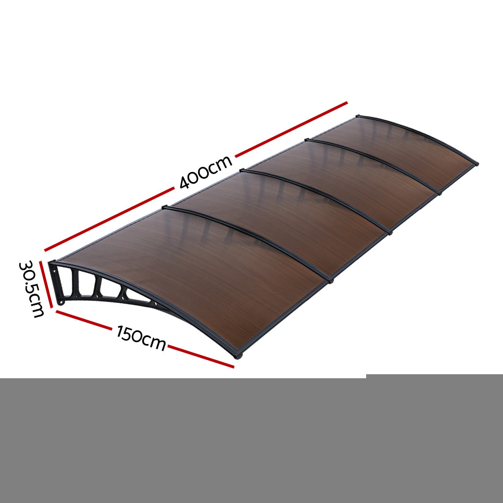 Instahut Window Door Awning Canopy 1.5mx4m Brown Sheet Black Plastic Frame-1