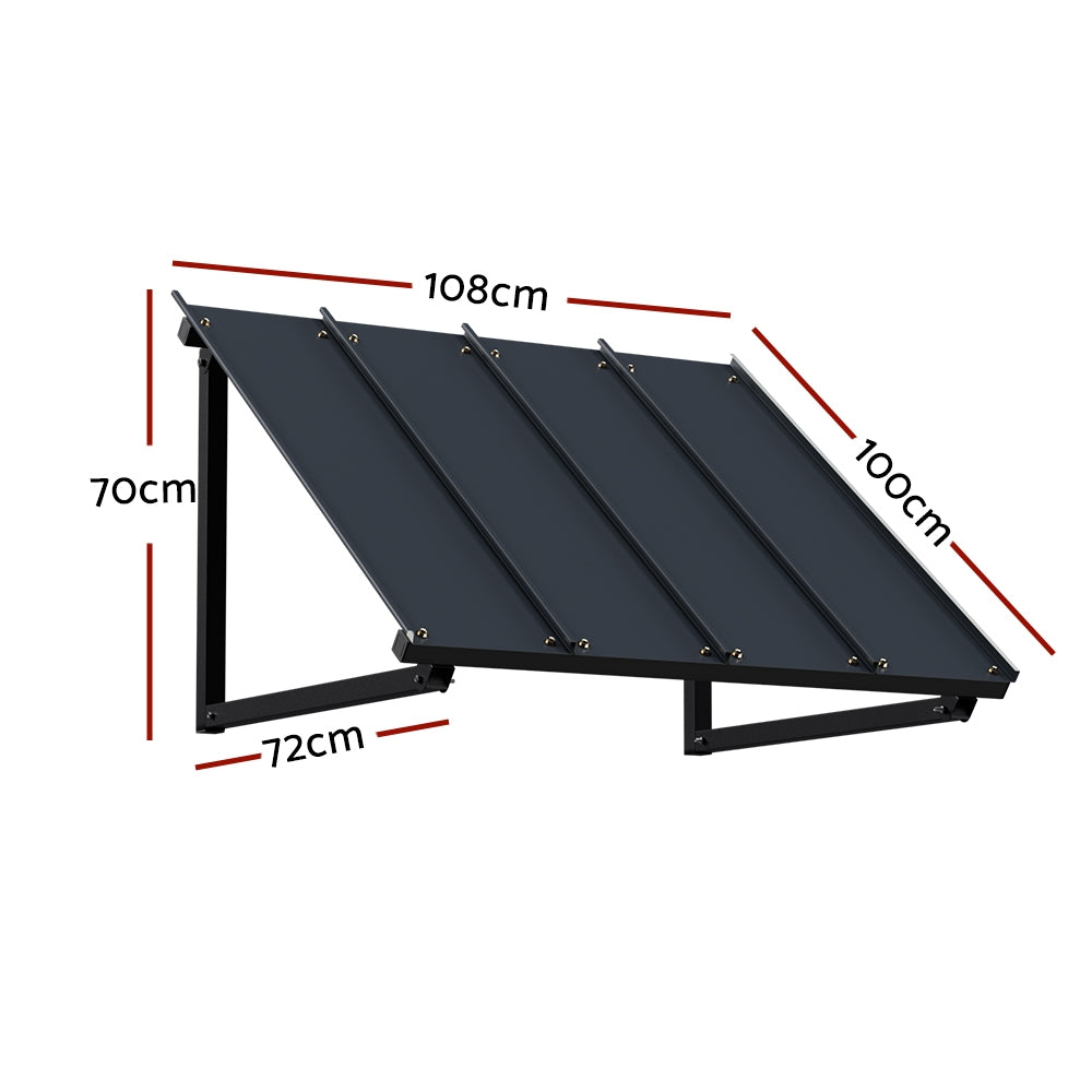 Instahut Window Door Awning Canopy 1mx1.2m Black Metal Frame-1