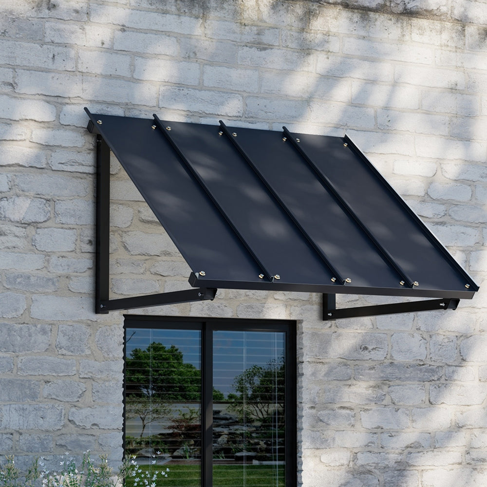 Instahut Window Door Awning Canopy 1mx1.2m Black Metal Frame-4